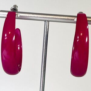 Large Red enamel over metal  Holf-Hoop Earrings With Post Back Closure 1.5"
